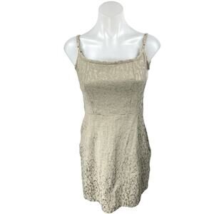 Express Women's Gold Satin Paisley Jacquard Cami Camisole Mini Tank Dress Sz 3/4